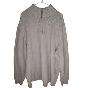 Duluth Trading Men 3XL Light Gray Chevron Knit Cotton Yak Blend 1/4 Zip Sweater